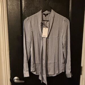 Quince Washable Stretch Silk Tie Neck Blouse